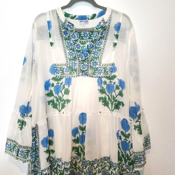 Tuckernuck Juliet Dunn White Poppy Flared Sleeve Dress Size XL - Picture 6 of 13